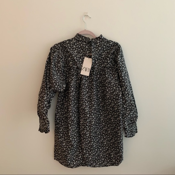Zara Dresses Zara Printed Poplin Dress Black White Floral Poshmark